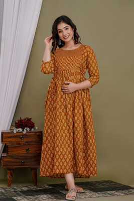 CHHOKRII Women Maternity/Nursing Nighty(Orange)