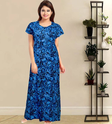 Saicreation Women Nighty(Blue, Black)