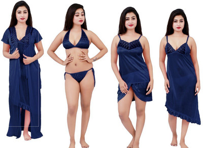 mysie Women Nighty Set(Blue)