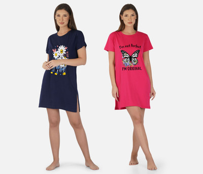 DreamBe Women Nightshirts(Dark Blue, Pink)