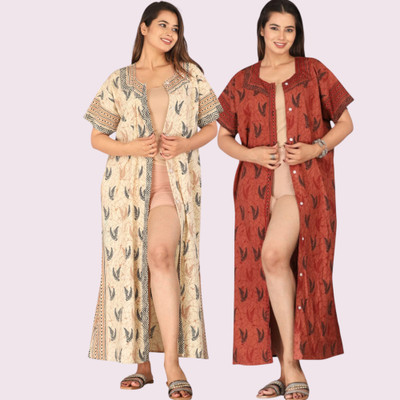Shakti Enterprises Women Maternity/Nursing Nighty(Beige, Maroon)