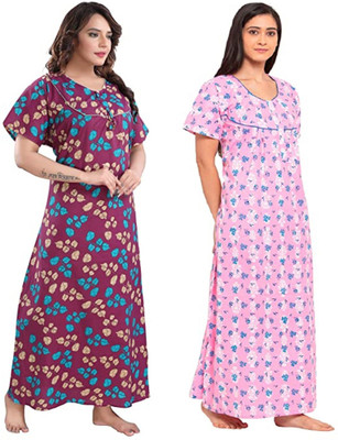 Fabme Women Nighty(Purple, Pink)