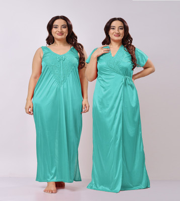 LoveMagnet Women Nighty with Robe(Dark Green)