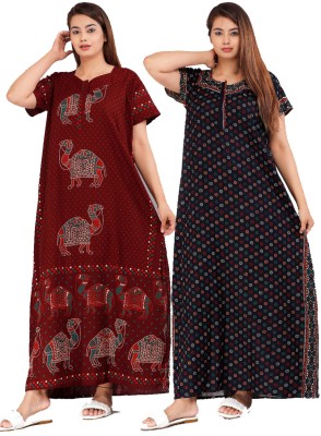 Hans Fashion ENT Women Nighty(Blue, Maroon)