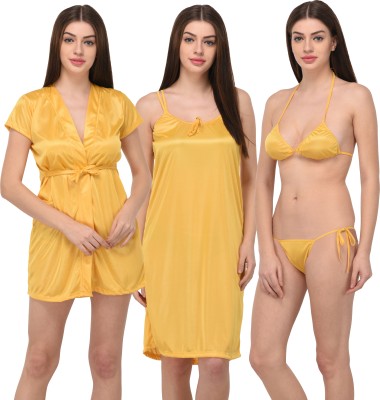 TIPSDRAW Women Robe and Lingerie Set(Yellow)