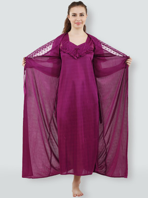 DreamBe Women Nighty with Robe(Purple)