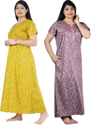 FAVNIC Women Nighty Set(Multicolor)