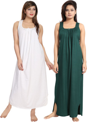 INNER BEATS Women Nighty Set(White, Light Green)