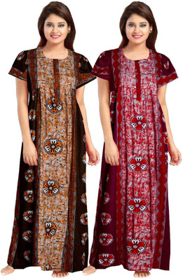 AakarShana Women Nighty Set(Red, Brown)