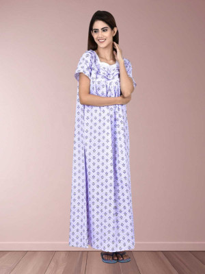 LDHSATI Women Nighty Set(White, Purple)
