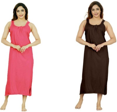 D'Heer Fashion Women Nighty(Pink, Brown)