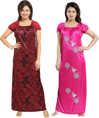 SHOPPING STATION Women Nighty Set(Red, Pink)