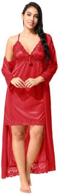 Bombshell Women Nighty with Robe(Red)