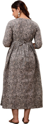 gottam Women Floral Print Anarkali Kurta(Grey)