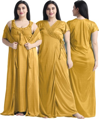 THUMKA Women Nighty with Robe(Yellow)