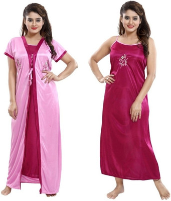 plus5 Women Nighty with Robe(Pink)