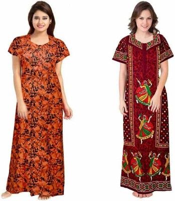 impression Women Nighty Set(Orange, Maroon)