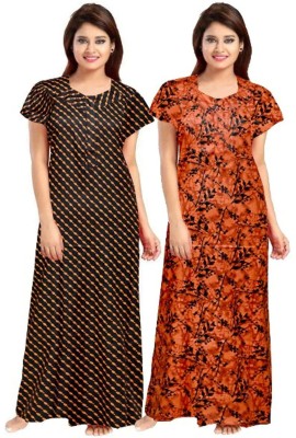 PMK FASHION Women Nighty Set(Orange, Black)