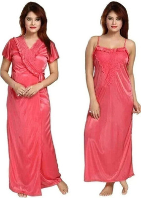 HR creation Women Nighty with Robe(Pink)