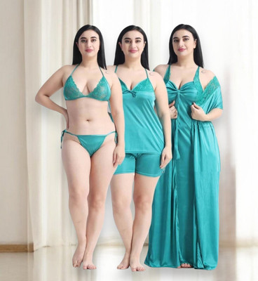 For You For Me Women Nighty Set(Green)