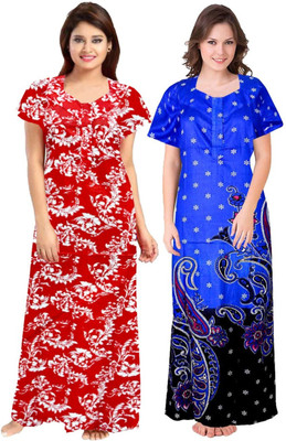 Gulabi nagari Women Nighty(Red, Blue)