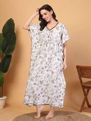 Klotthe Women Nightdress(White, Brown)