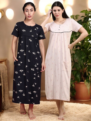 Kryptic Women Nightdress(Pink, Dark Blue)