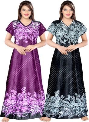 SILVER ORGANISATION Women Nighty(Purple, Black)