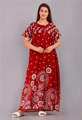 Savicreation Women Nighty(Maroon)
