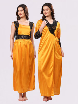 LoveMagnet Women Nighty with Robe(Yellow)