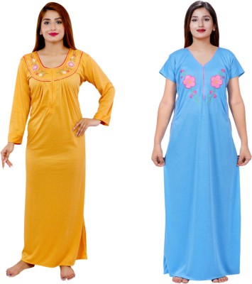 NACNO Women Nighty(Yellow, Light Blue)