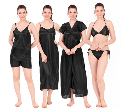 mysie Women Nighty Set(Black)