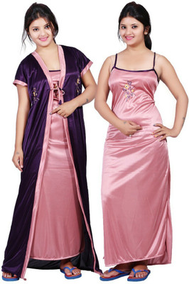 Nandya Women Nighty with Robe(Purple, Pink)