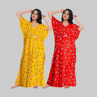 KrishvProducts Women Nighty(Red, Yellow)