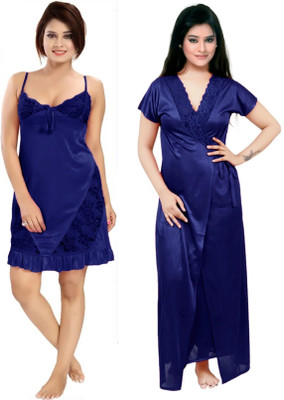 Divine Paridhaan Women Nighty with Robe(Blue)