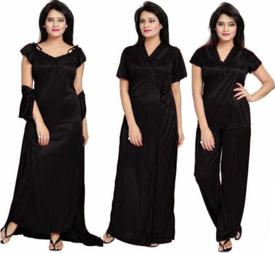 HouseOfCommon Women Nighty Set(Black)
