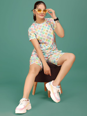 SAKARMAA Women Printed Multicolor Top & Shorts Set