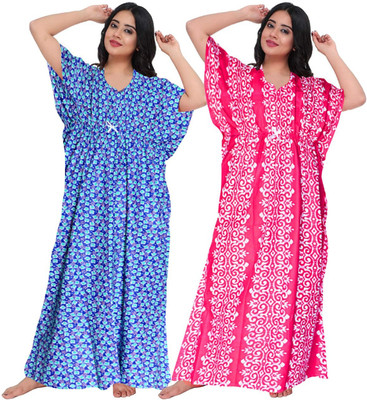 Hans Fashion ENT Women Nighty Set(Blue, Pink)