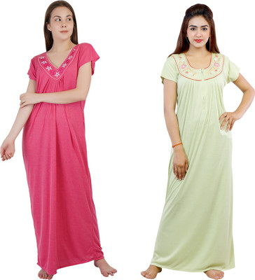 NACNO Women Nighty Set(Pink, Green)