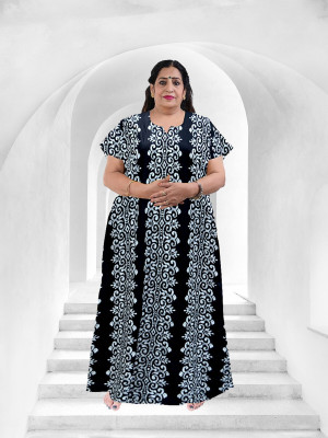 Saicreation Women Nighty(Black, White)