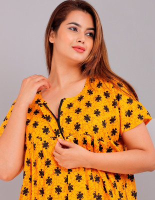 RR CREATION Women Nighty(Yellow)