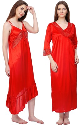 Boosah Women Nighty with Robe(Red)