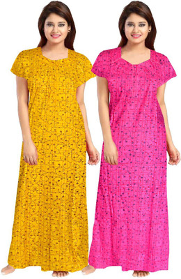 KBNBJ Women Maternity/Nursing Nighty(Yellow, Pink)