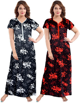 unlocked Women Nighty(Black, Orange)