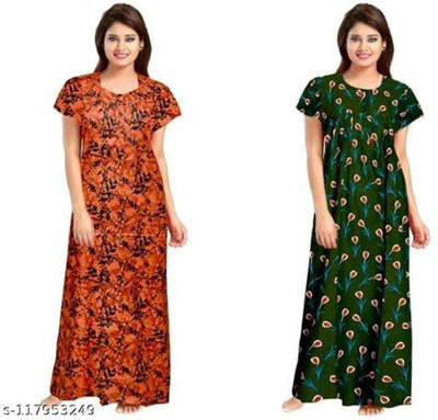 YUKATA Women Nighty(Orange, Green)