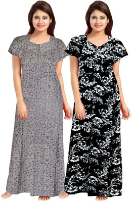 Hans Craft Women Nighty(Grey, Brown)