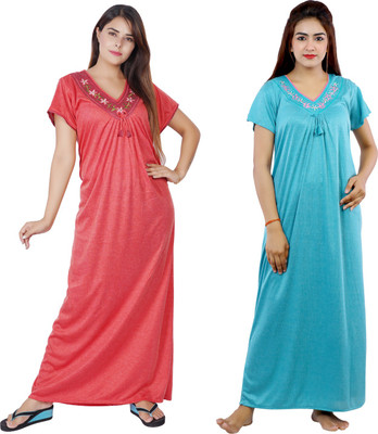 NACNO Women Nighty Set(Red, Blue)