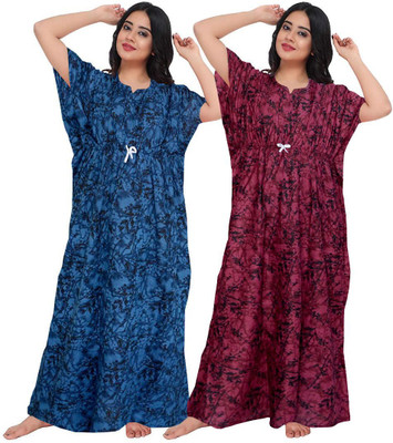 Saviaara Women Nighty(Blue, Maroon)