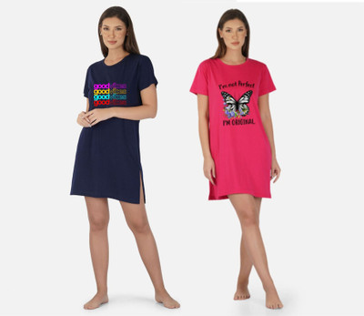 DreamBe Women Nightshirts(Dark Blue, Pink)