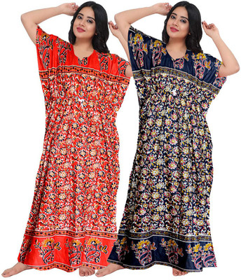 PINK CITY MART Women Nighty Set(Red, Black)